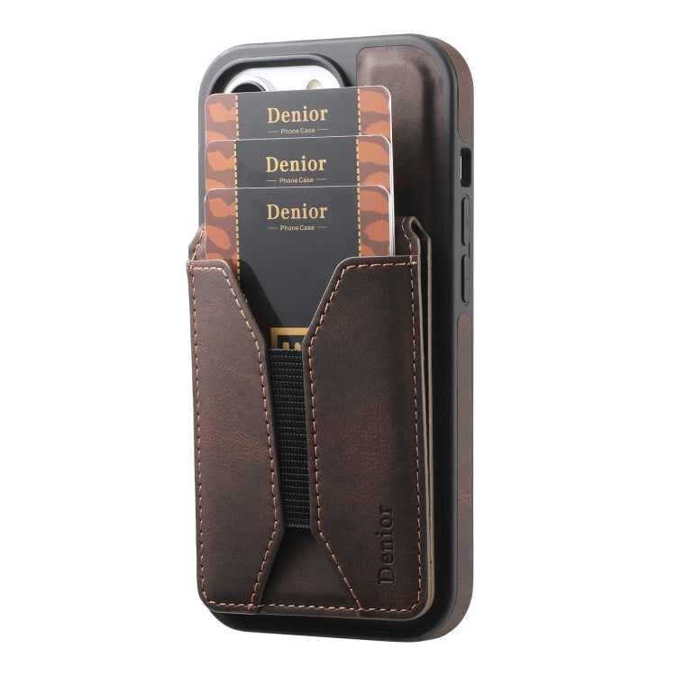 For iPhone 12 Pro Max Denior D18 Skin Feel Rotating Holder MagSafe Detachable Card Slot Phone Case(Brown) - iPhone 12 Pro Max Cases by Denior | Online Shopping UK | buy2fix