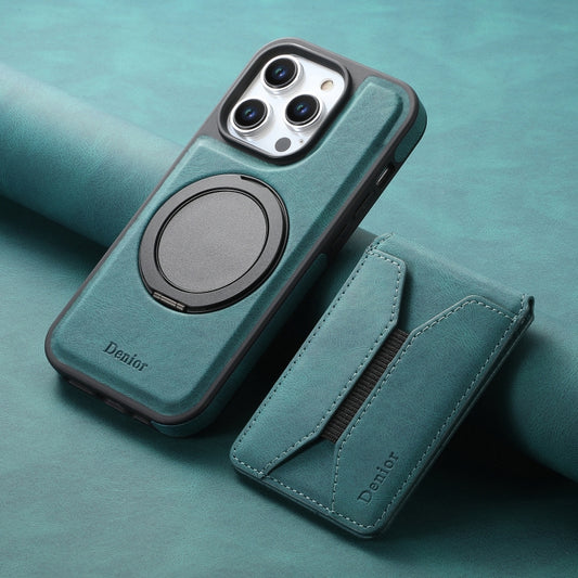 For iPhone 14 Pro Denior D18 Skin Feel Rotating Holder MagSafe Detachable Card Slot Phone Case(Blue) by Denior