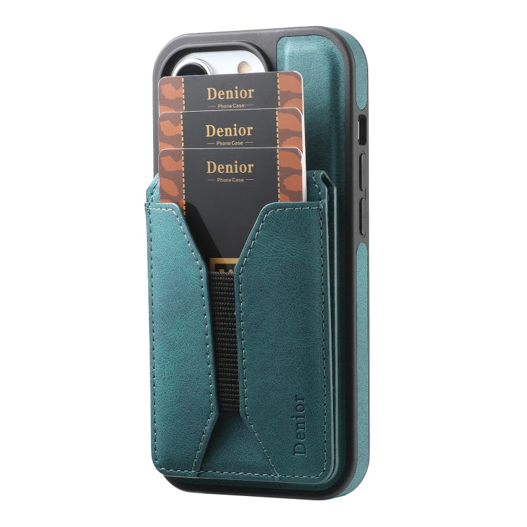 For iPhone 15 Denior D18 Skin Feel Rotating Holder MagSafe Detachable Card Slot Phone Case(Blue) - iPhone 15 Cases by Denior | Online Shopping UK | buy2fix