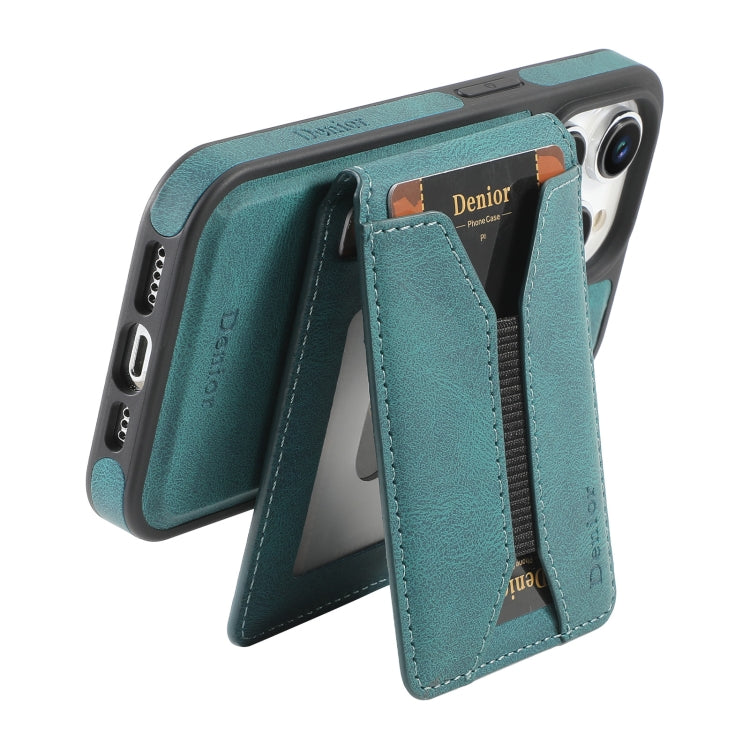 For iPhone 15 Denior D18 Skin Feel Rotating Holder MagSafe Detachable Card Slot Phone Case(Blue) - iPhone 15 Cases by Denior | Online Shopping UK | buy2fix