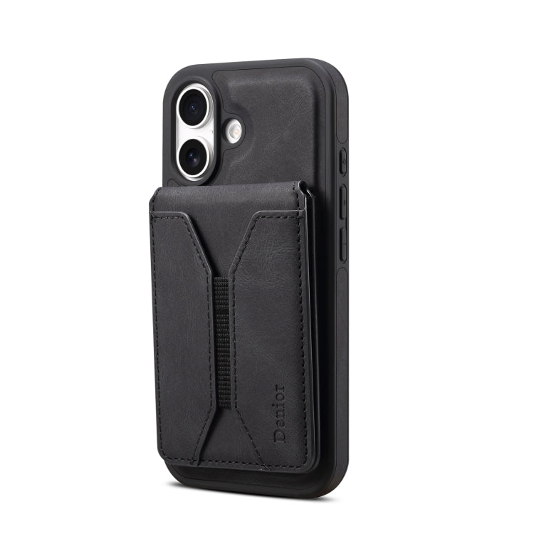 For iPhone 16 Denior D18 Skin Feel Rotating Holder MagSafe Detachable Card Slot Phone Case(Black) - iPhone 16 Cases by Denior | Online Shopping UK | buy2fix