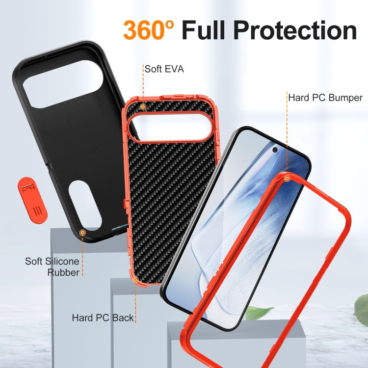 For Google Pixel 9 Pro Rugged PC + Silicone Phone Case with Holder(Black+Orange) - Google Cases by buy2fix | Online Shopping UK | buy2fix