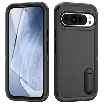 For Google Pixel 9 Pro Rugged PC + Silicone Phone Case with Holder(Black) - Google Cases by buy2fix | Online Shopping UK | buy2fix