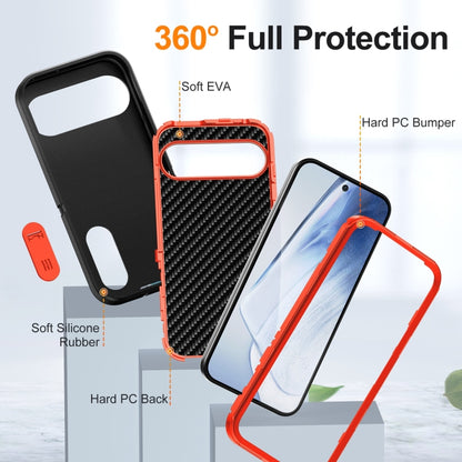 For Google Pixel 9 Rugged PC + Silicone Phone Case with Holder(Black+Orange) by buy2fix