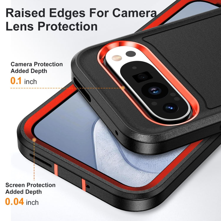 For Google Pixel 9 Rugged PC + Silicone Phone Case with Holder(Black+Orange) by buy2fix