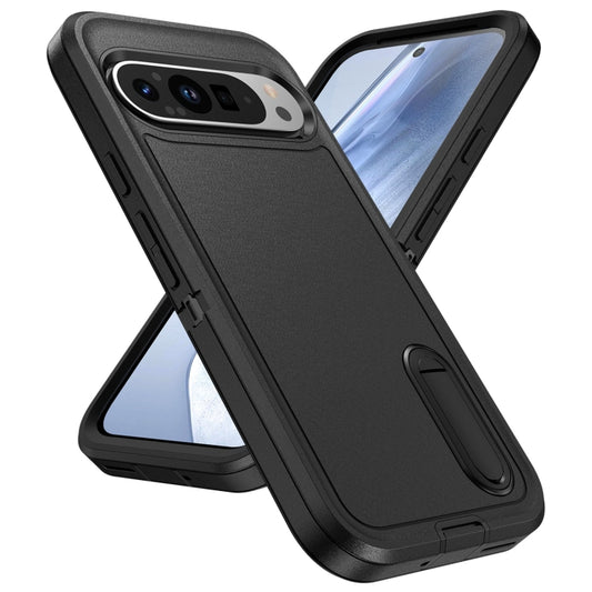 For Google Pixel 9 Rugged PC + Silicone Phone Case with Holder(Black) by buy2fix