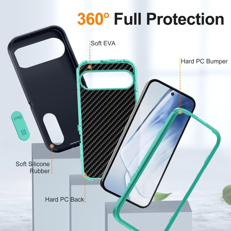 For Google Pixel 9 Rugged PC + Silicone Phone Case with Holder(Dark Blue+Light Green) - Google Cases by buy2fix | Online Shopping UK | buy2fix