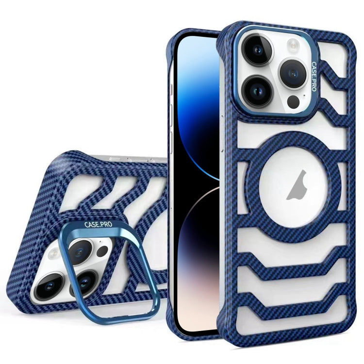 For iPhone 14 Pro Max Borderless Carbon Fiber Lens Protection Bracket MagSafe Phone Case(Blue) - iPhone 14 Pro Max Cases by buy2fix | Online Shopping UK | buy2fix