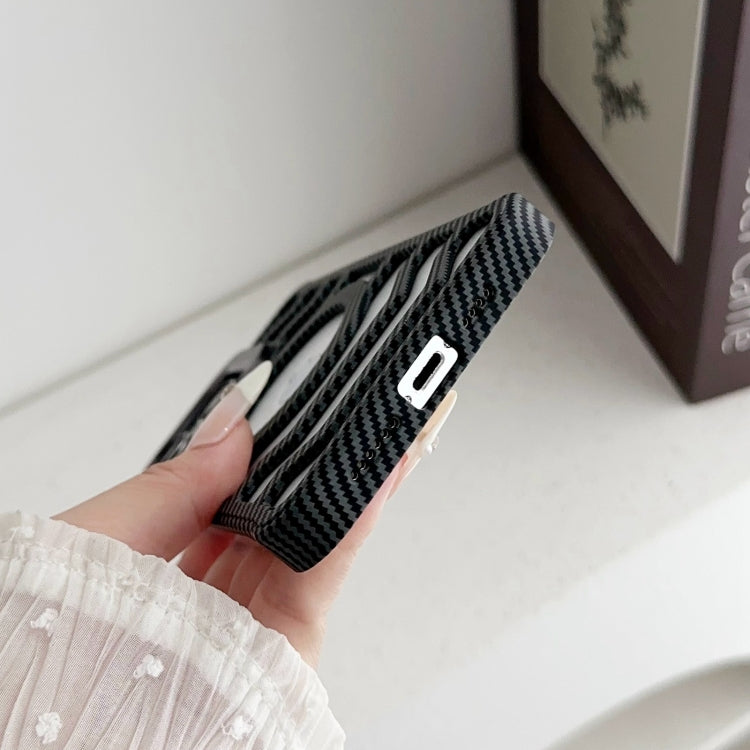 For iPhone 16 Pro Max Borderless Carbon Fiber Lens Protection Bracket MagSafe Phone Case(Purple) by buy2fix