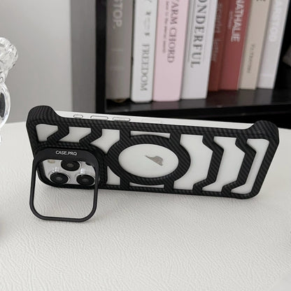 For iPhone 16 Pro Max Borderless Carbon Fiber Lens Protection Bracket MagSafe Phone Case(Purple) by buy2fix