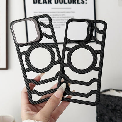 For iPhone 14 Borderless Carbon Fiber Lens Protection Bracket MagSafe Phone Case(Black) by buy2fix