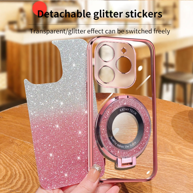 For Tecno Spark Go 2024 Plated Gradient Glitter Round Holder TPU Phone Case(Black) - Tecno Cases by buy2fix | Online Shopping UK | buy2fix