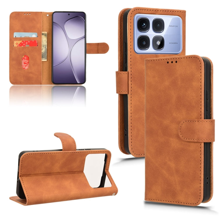 For Redmi K70 Ultra Skin Feel Magnetic Flip Leather Phone Case(Brown) - Xiaomi Cases by buy2fix | Online Shopping UK | buy2fix