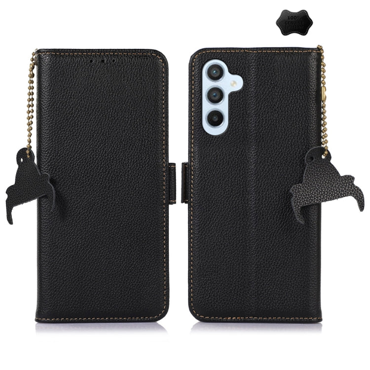 For Samsung Galaxy M35 Genuine Leather Mino Magnetic RFID Leather Phone Case(Black) - Galaxy Phone Cases by buy2fix | Online Shopping UK | buy2fix