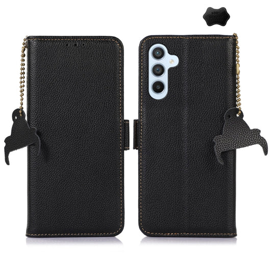 For Samsung Galaxy M35 Genuine Leather Mino Magnetic RFID Leather Phone Case(Black) - Galaxy Phone Cases by buy2fix | Online Shopping UK | buy2fix