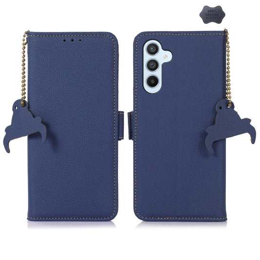 For Samsung Galaxy M35 Genuine Leather Mino Magnetic RFID Leather Phone Case(Blue) - Galaxy Phone Cases by buy2fix | Online Shopping UK | buy2fix