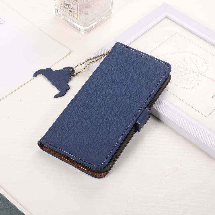 For Samsung Galaxy M35 Genuine Leather Mino Magnetic RFID Leather Phone Case(Blue) - Galaxy Phone Cases by buy2fix | Online Shopping UK | buy2fix