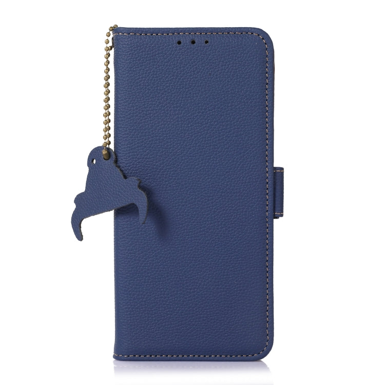 For Samsung Galaxy M35 Genuine Leather Mino Magnetic RFID Leather Phone Case(Blue) - Galaxy Phone Cases by buy2fix | Online Shopping UK | buy2fix