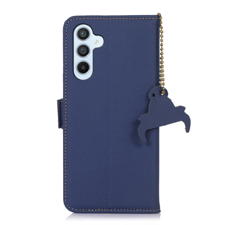 For Samsung Galaxy M35 Genuine Leather Mino Magnetic RFID Leather Phone Case(Blue) - Galaxy Phone Cases by buy2fix | Online Shopping UK | buy2fix