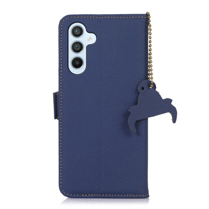 For Samsung Galaxy M35 Genuine Leather Mino Magnetic RFID Leather Phone Case(Blue) - Galaxy Phone Cases by buy2fix | Online Shopping UK | buy2fix