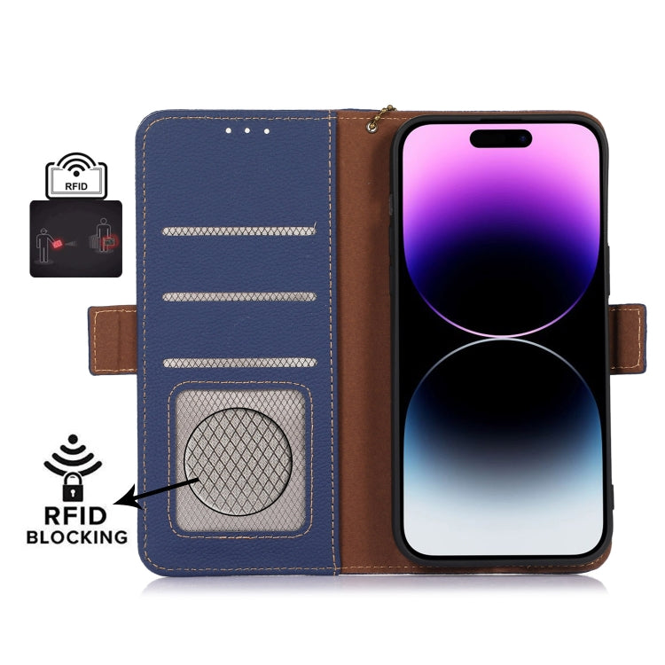 For Samsung Galaxy M35 Genuine Leather Mino Magnetic RFID Leather Phone Case(Blue) - Galaxy Phone Cases by buy2fix | Online Shopping UK | buy2fix