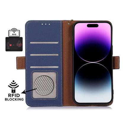 For Samsung Galaxy M35 Genuine Leather Mino Magnetic RFID Leather Phone Case(Blue) - Galaxy Phone Cases by buy2fix | Online Shopping UK | buy2fix