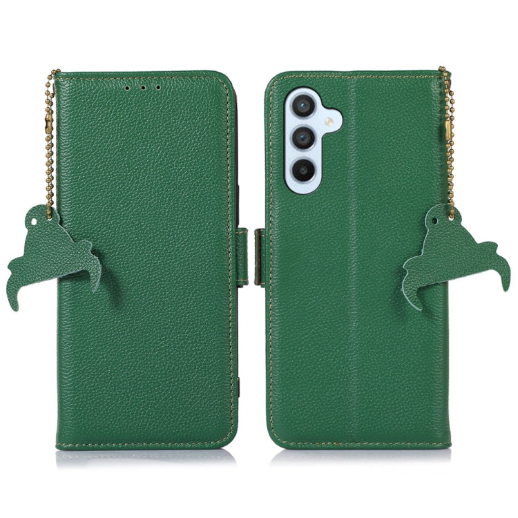 For Samsung Galaxy M35 Genuine Leather Mino Magnetic RFID Leather Phone Case(Green) - Galaxy Phone Cases by buy2fix | Online Shopping UK | buy2fix