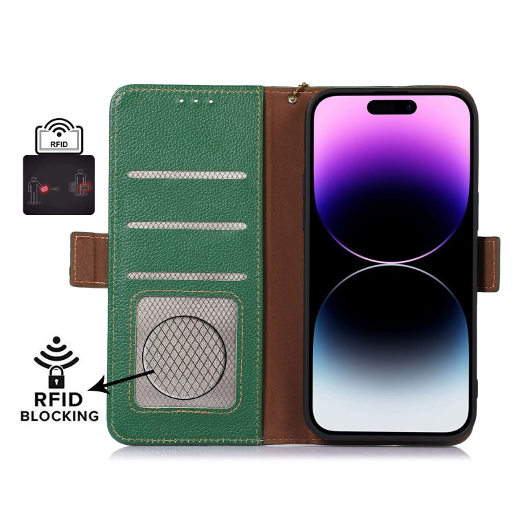 For Samsung Galaxy M35 Genuine Leather Mino Magnetic RFID Leather Phone Case(Green) - Galaxy Phone Cases by buy2fix | Online Shopping UK | buy2fix