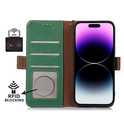 For Samsung Galaxy M35 Genuine Leather Mino Magnetic RFID Leather Phone Case(Green) - Galaxy Phone Cases by buy2fix | Online Shopping UK | buy2fix