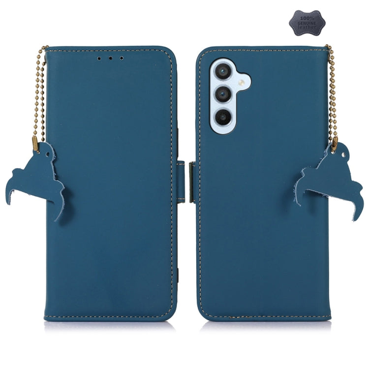 For Samsung Galaxy M35 Genuine Leather Magnetic RFID Leather Phone Case(Blue) - Galaxy Phone Cases by buy2fix | Online Shopping UK | buy2fix