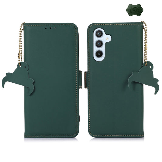 For Samsung Galaxy M35 Genuine Leather Magnetic RFID Leather Phone Case(Green) - Galaxy Phone Cases by buy2fix | Online Shopping UK | buy2fix