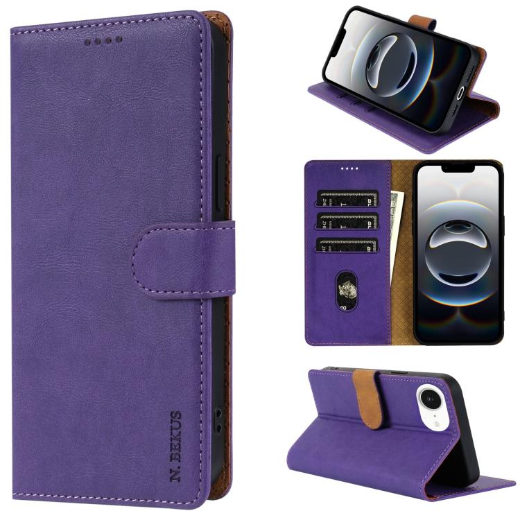 For iPhone 16e N.BEKUS CSJ-P1 Solid Color Leather Phone Case(Purple) by N.BEKUS
