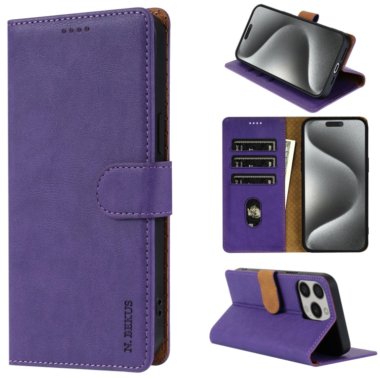 For iPhone 14 Pro N.BEKUS CSJ-P1 Solid Color Leather Phone Case(Purple) - iPhone 14 Pro Cases by N.BEKUS | Online Shopping UK | buy2fix