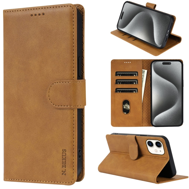For iPhone 13 mini / 12 mini N.BEKUS CSJ-P1 Solid Color Leather Phone Case(Brown) - iPhone 13 mini Cases by N.BEKUS | Online Shopping UK | buy2fix