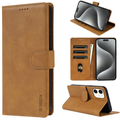 For iPhone 13 mini / 12 mini N.BEKUS CSJ-P1 Solid Color Leather Phone Case(Brown) - iPhone 13 mini Cases by N.BEKUS | Online Shopping UK | buy2fix