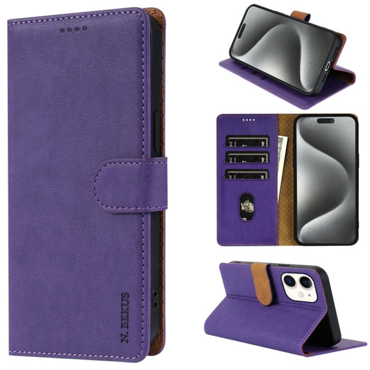 For iPhone 13 mini / 12 mini N.BEKUS CSJ-P1 Solid Color Leather Phone Case(Purple) - iPhone 13 mini Cases by N.BEKUS | Online Shopping UK | buy2fix