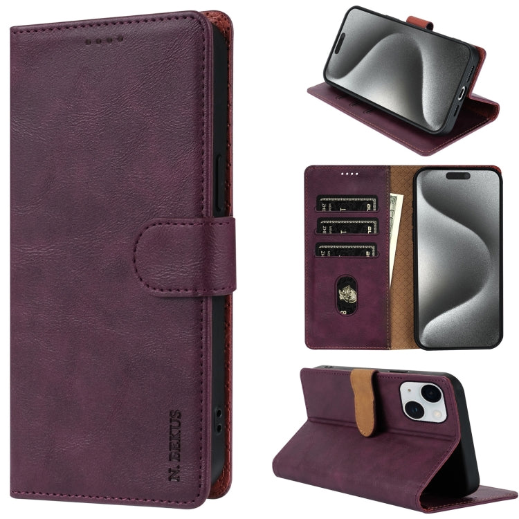 For iPhone 14 Plus N.BEKUS CSJ-P1 Solid Color Leather Phone Case(Wine Red) - iPhone 14 Plus Cases by N.BEKUS | Online Shopping UK | buy2fix
