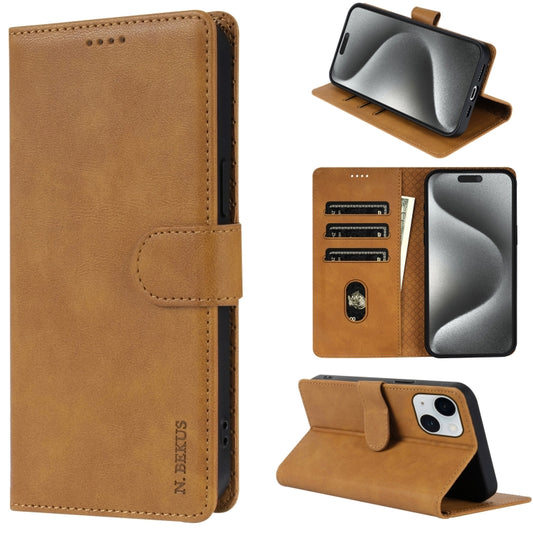 For iPhone 14 Plus N.BEKUS CSJ-P1 Solid Color Leather Phone Case(Brown) - iPhone 14 Plus Cases by N.BEKUS | Online Shopping UK | buy2fix