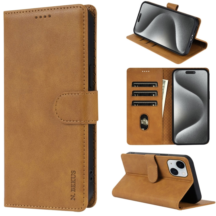 For iPhone 15 Plus N.BEKUS CSJ-P1 Solid Color Leather Phone Case(Brown) - iPhone 15 Plus Cases by N.BEKUS | Online Shopping UK | buy2fix