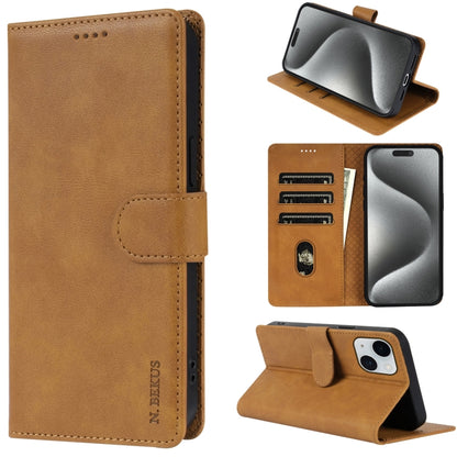 For iPhone 15 Plus N.BEKUS CSJ-P1 Solid Color Leather Phone Case(Brown) - iPhone 15 Plus Cases by N.BEKUS | Online Shopping UK | buy2fix