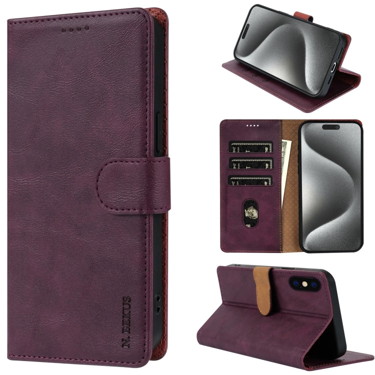 For iPhone XS / X N.BEKUS CSJ-P1 Solid Color Leather Phone Case(Wine Red) - More iPhone Cases by N.BEKUS | Online Shopping UK | buy2fix