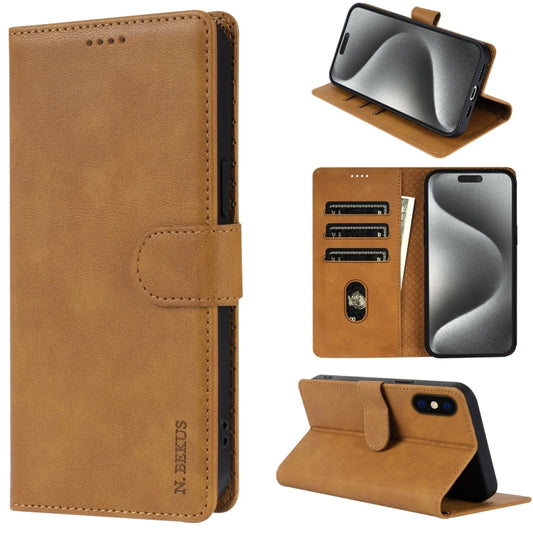 For iPhone XS / X N.BEKUS CSJ-P1 Solid Color Leather Phone Case(Brown) - More iPhone Cases by N.BEKUS | Online Shopping UK | buy2fix