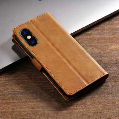 For iPhone XS / X N.BEKUS CSJ-P1 Solid Color Leather Phone Case(Brown) - More iPhone Cases by N.BEKUS | Online Shopping UK | buy2fix