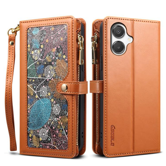 For Samsung Galaxy A06 5G ESEBLE Star Series Lanyard Zipper Wallet RFID Leather Case(Brown)
