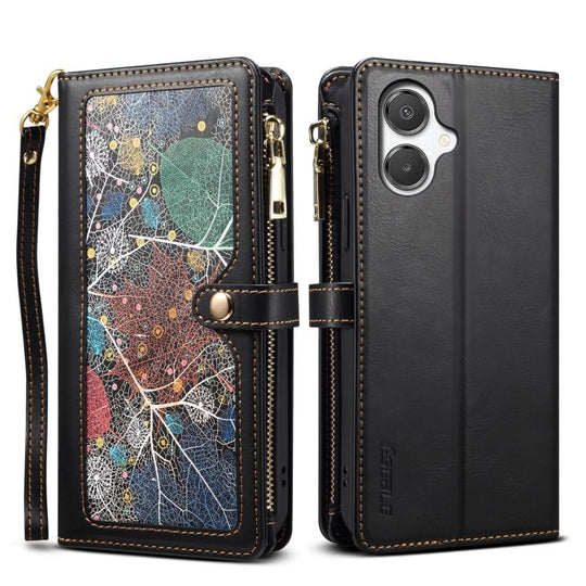For Samsung Galaxy A06 5G ESEBLE Star Series Lanyard Zipper Wallet RFID Leather Case(Black)