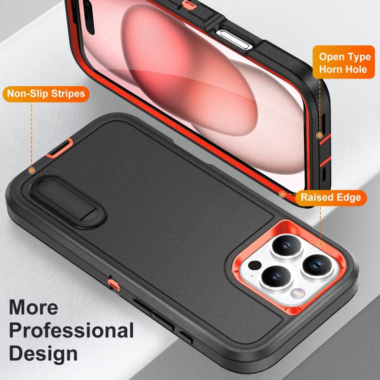 For iPhone 16 Pro Max Rugged PC + Silicone Phone Case with Holder(Black+Orange) - iPhone 16 Pro Max Cases by buy2fix | Online Shopping UK | buy2fix