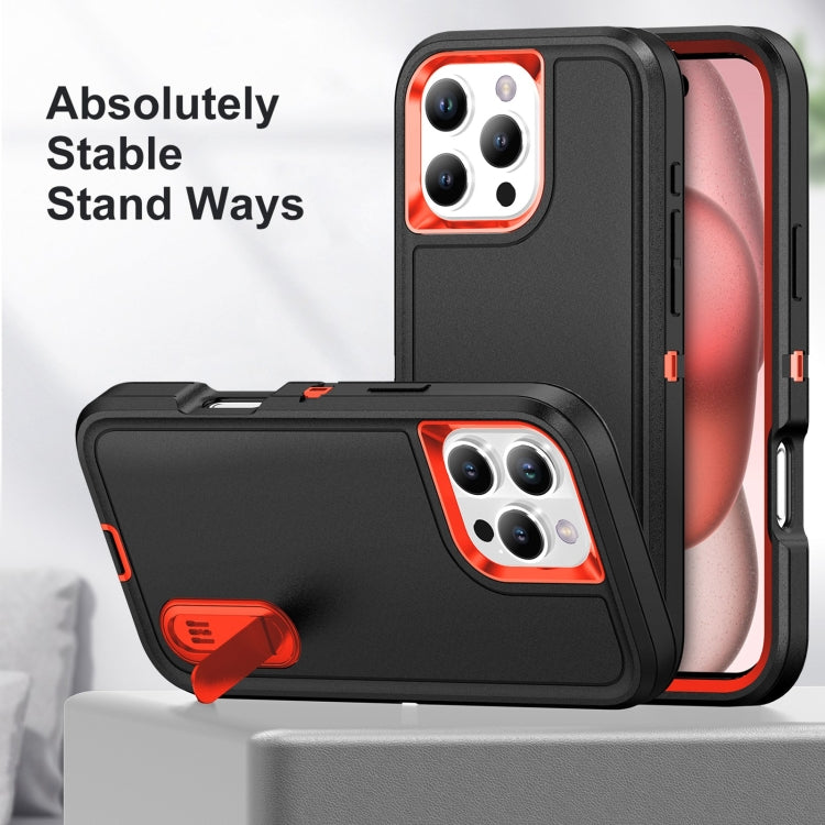 For iPhone 16 Pro Max Rugged PC + Silicone Phone Case with Holder(Black+Orange) - iPhone 16 Pro Max Cases by buy2fix | Online Shopping UK | buy2fix