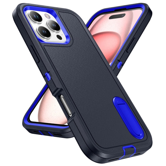 For iPhone 16 Pro Max Rugged PC + Silicone Phone Case with Holder(Dark Blue+Royal Blue) by buy2fix