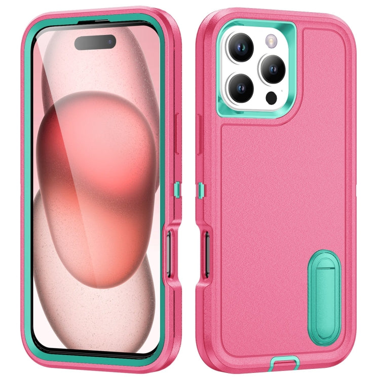 For iPhone 16 Pro Rugged PC + Silicone Phone Case with Holder(Rose Red+Light Green) - iPhone 16 Pro Cases by buy2fix | Online Shopping UK | buy2fix