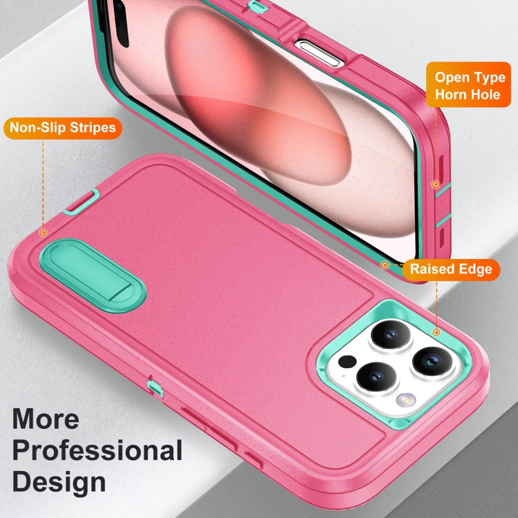 For iPhone 16 Pro Rugged PC + Silicone Phone Case with Holder(Rose Red+Light Green) - iPhone 16 Pro Cases by buy2fix | Online Shopping UK | buy2fix